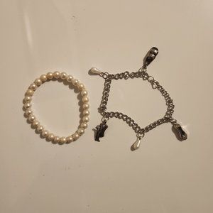 White and Silver Shoe Charm Bracelet Set